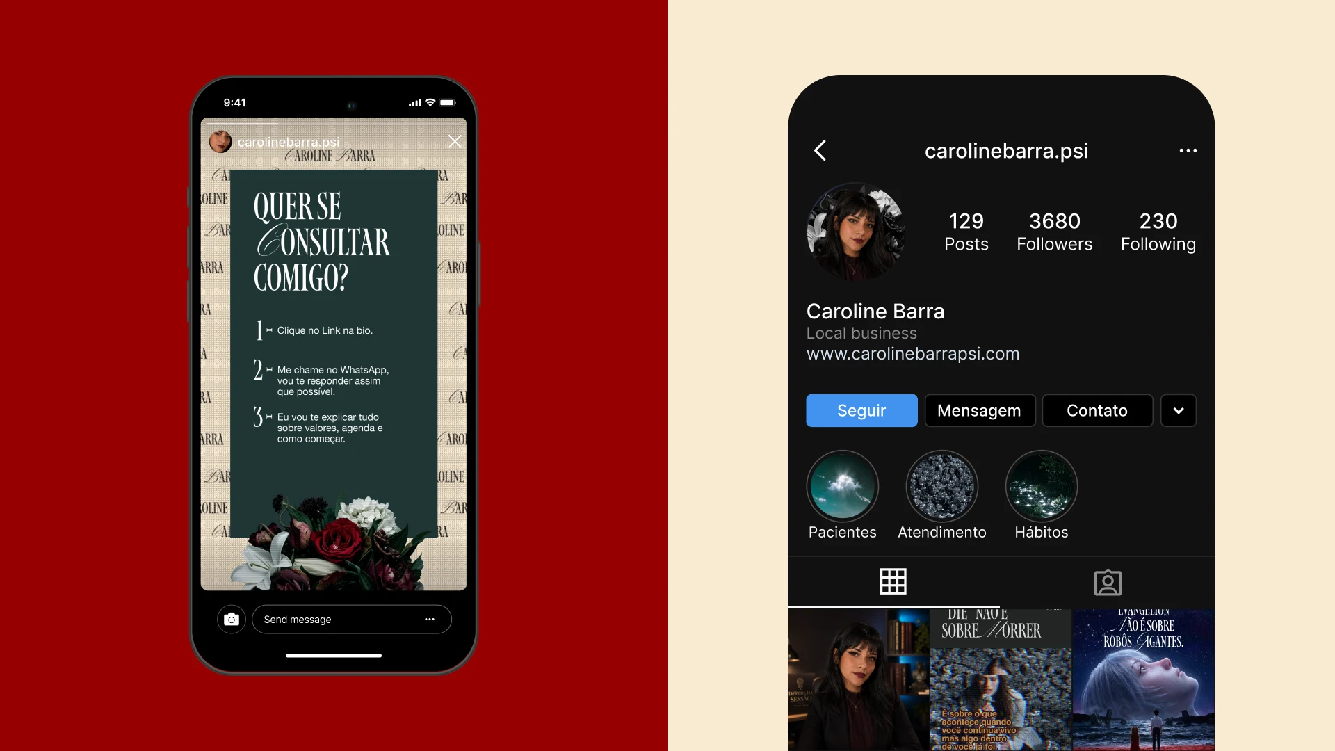 Caroline Barra - Mockup de Instagram Stories e Feed